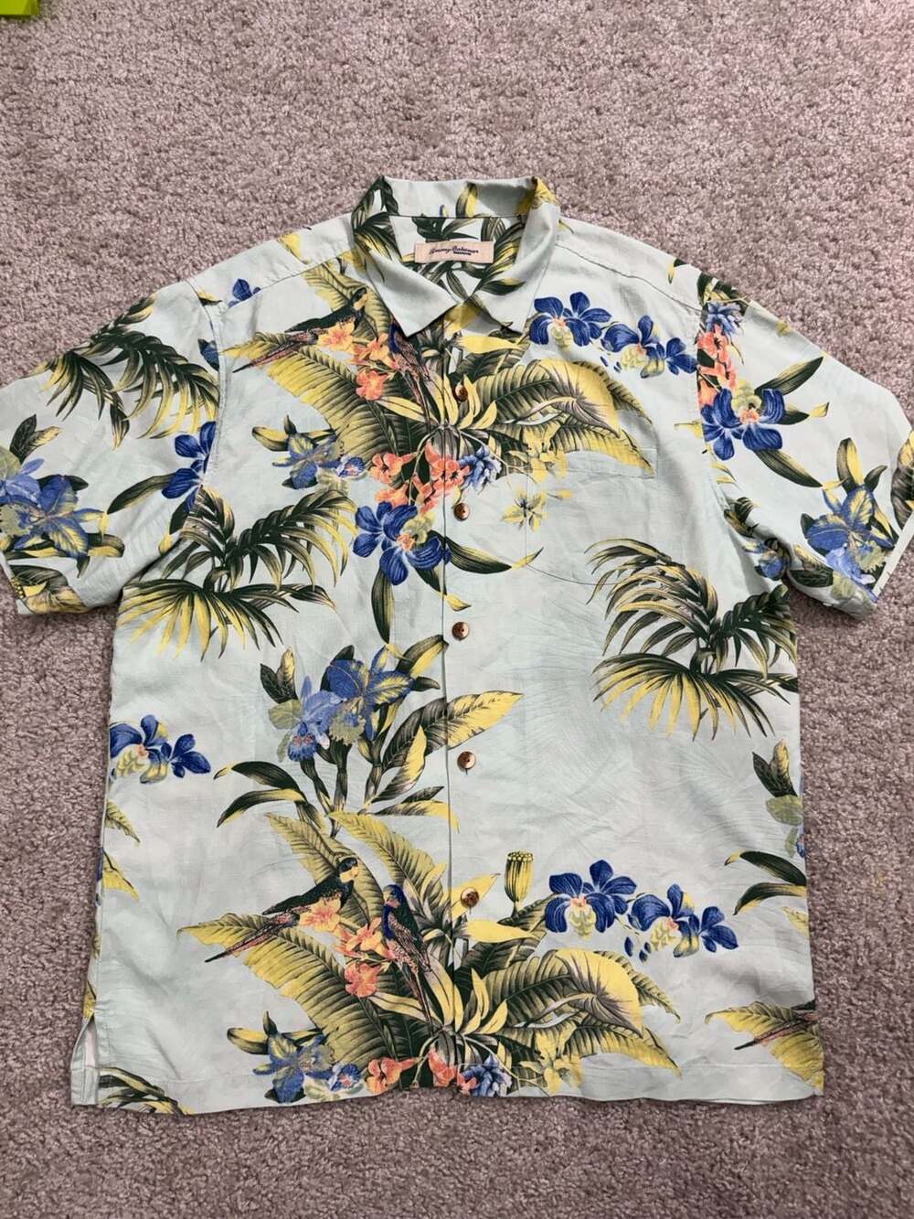 Tommy Bahama Parrot & Blue Orchid 100% Silk Camp Shirt Size Large